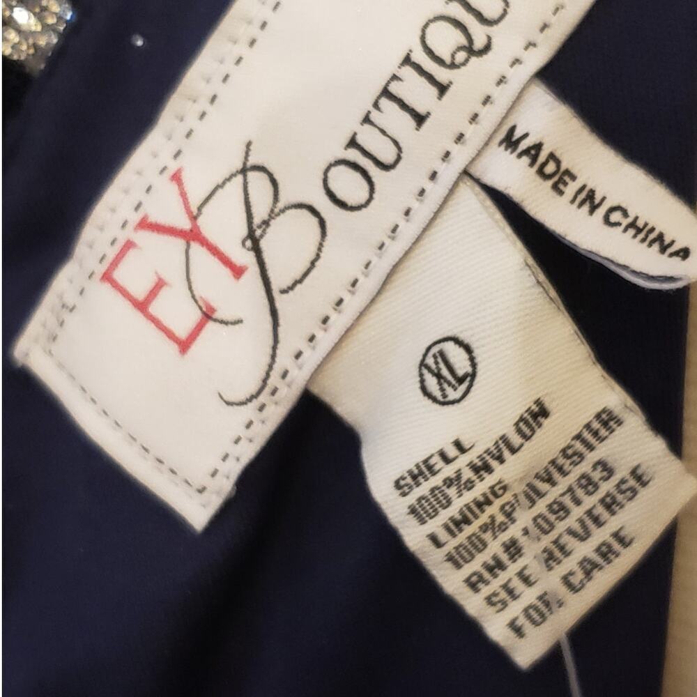 EY Boutique Blue & Silver Sparkle Sequin Gown w/ Feather Trim, Size XL | NWT - Picture 12 of 12